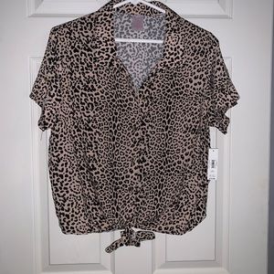 Animal print shirt sleeve blouse